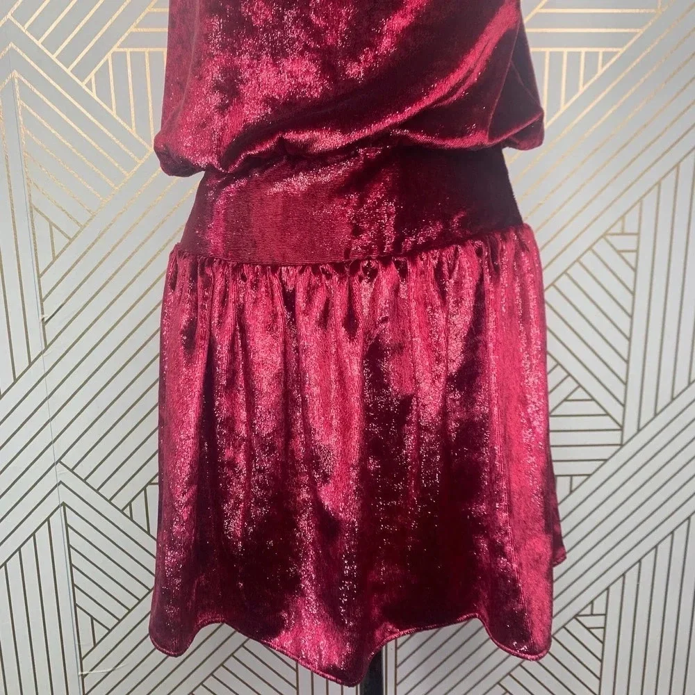 Ramy Brook Ellin Halter Dress in Deep Red Velvet Size US Large‎